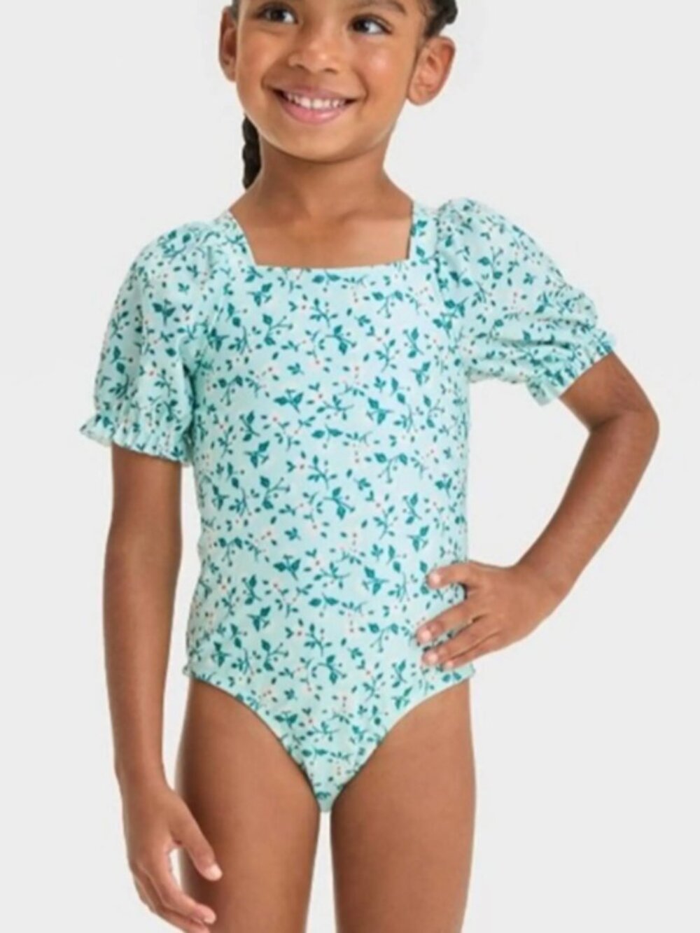 🌸🩱 Cat & Jack Girls’ Ditsy Floral One-Piece Swimsuit – 5T – Mint Green 🩱🌸